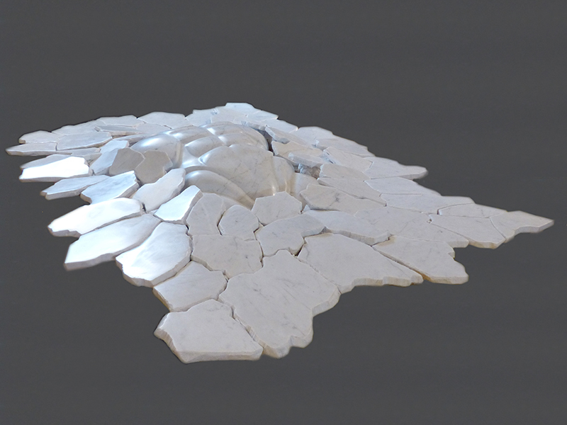IZA, Isabelle Ardevol, femme artiste contemporain, sculpteure, sculptrice, art En-Terres Andalouses, serie En Terres confinees, marbre blanc de carrare - 2020