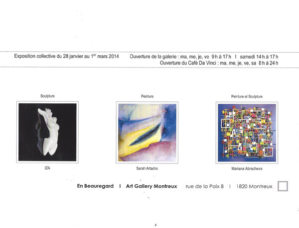 IZA -  Isabelle Ardevol carton d'invitation a l'exposition en 2014 à la Galerie En Beauregard à Montreux